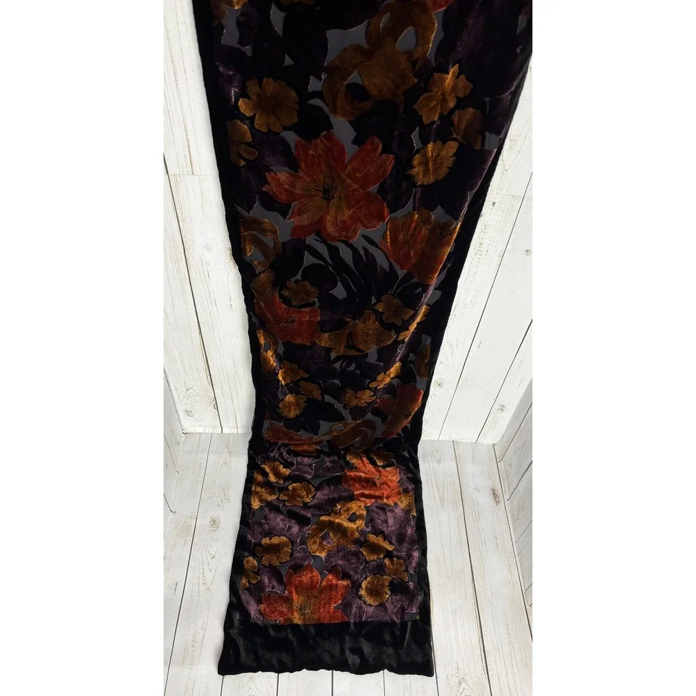 Floral Burnout Velvet Scarf Purple Orange Gold Sheer Evening Wrap Long 2459